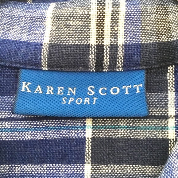 Karen Scott Sport Line Blend Plaid Button Up Top - Picture 4 of 6